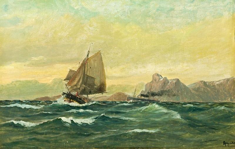 Painting by Martin Aagaard - Seascape with rock formations